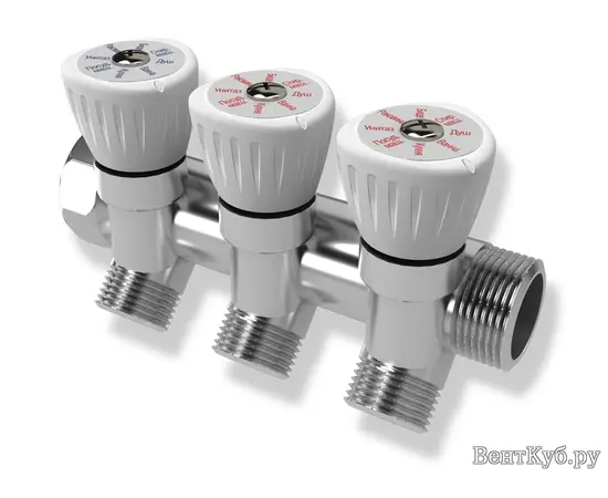 Коллектор с регулировочными вентилями 3/4"x1/2", 3 выхода Royal Thermo
