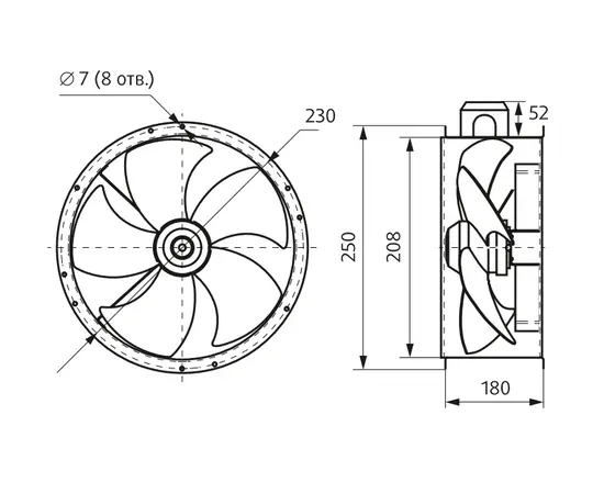 Nevatom VO 200-4E-01, Диаметр: 200 мм, Питание: 220 В (1Ф), Серия: Фланцевые, - 4