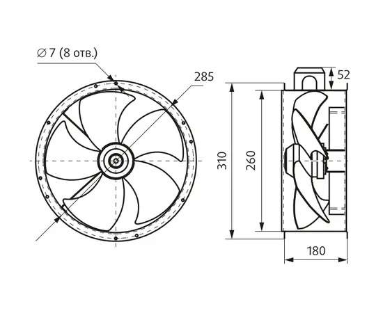 Nevatom VO 250-4E-01, Диаметр: 250 мм, Питание: 220 В (1Ф), Серия: Фланцевые, - 4
