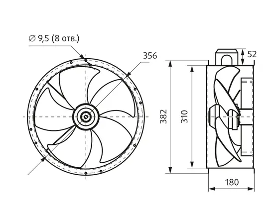 Nevatom VO 300-4E-01, Диаметр: 300 мм, Питание: 220 В (1Ф), Серия: Фланцевые, - 6