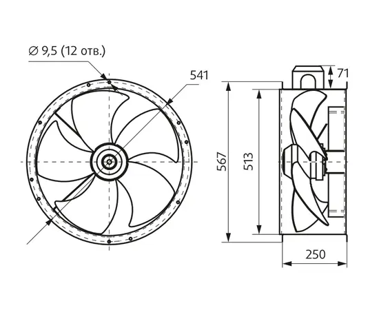 Nevatom VO 500-4E-01, Диаметр: 500 мм, Питание: 220 В (1Ф), Серия: Фланцевые, - 4