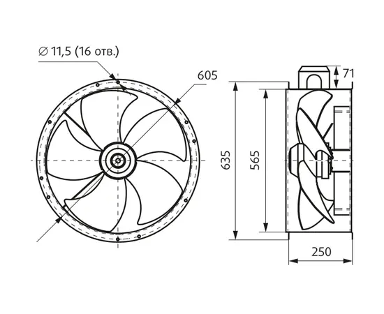 Nevatom VO 560-4D-01, Диаметр: 560 мм, Питание: 380 В (3Ф), Серия: Фланцевые, - 4
