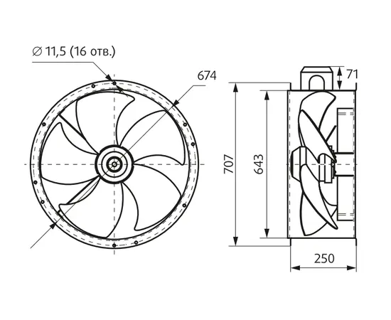 Nevatom VO 630-4E-01, Диаметр: 630 мм, Питание: 220 В (1Ф), Серия: Фланцевые, - 4