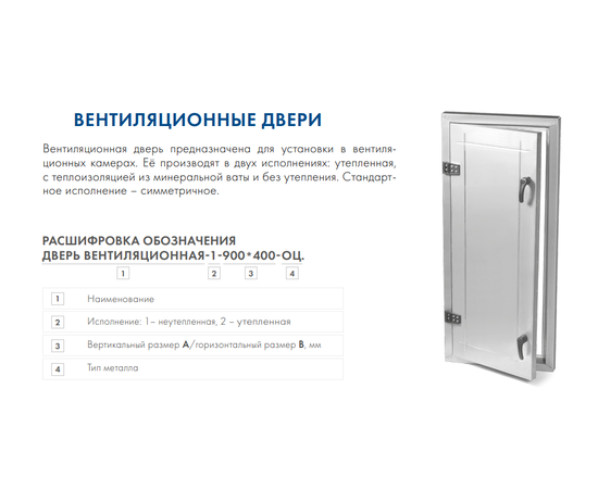Nevatom Дверь вентиляционная-1-900*400-оц. неутепл., Типоразмер (мм): 900х400, Тип: Неутепленная, - 2