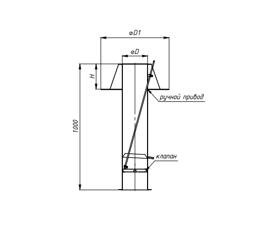 Узел прохода УП2-2-0-315-1000-черн.ст.-фп.фп-Эмаль НЦ-132 сн.вн., Диаметр: 315 мм, Исполнение: С клапаном с ручным управлением (УП2), Наличие кольца: С кольцом, - 3