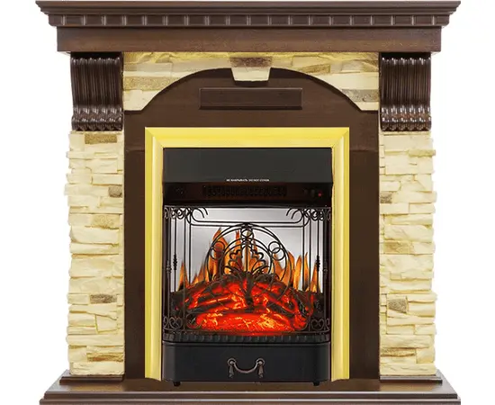 Каминокомплект Royal Flame Dublin угловой Темный дуб/Сланец с очагом Majestic FX M Brass
