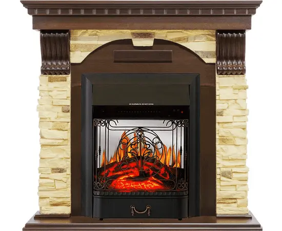Каминокомплект Royal Flame Dublin угловой Темный дуб/Сланец с очагом Majestic FX M Black