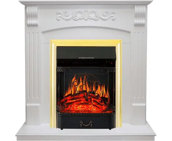 Каминокомплект Royal Flame Sorrento угловой Белый дуб с очагом Majestic FX Brass