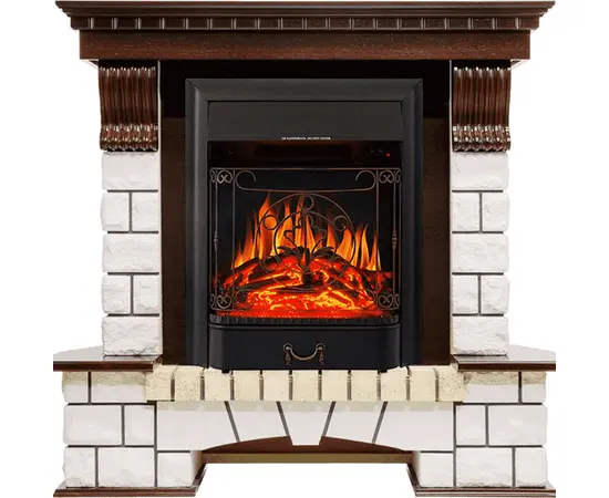 Каминокомплект Royal Flame Pierre Luxe угловой Темный дуб/Белый с очагом Majestic FX Black Каминокомплект Royal Flame Pierre Luxe угловой Темный дуб/Белый с очагом Majestic FX Black