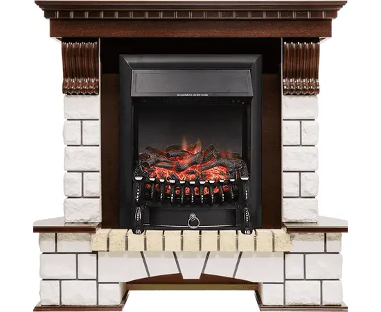 Каминокомплект Royal Flame Pierre Luxe угловой Темный дуб/Белый с очагом Fobos FX Black
