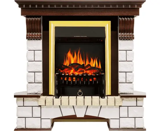 Каминокомплект Royal Flame Pierre Luxe угловой Темный дуб/Белый с очагом Fobos FX Brass