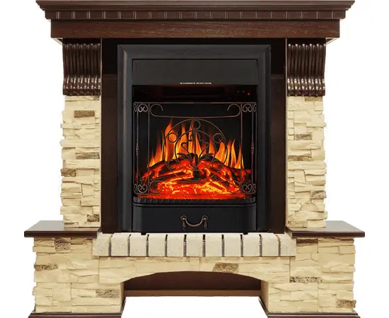 Каминокомплект Royal Flame Pierre Luxe угловой Темный дуб/Сланец с очагом Majestic FX Black