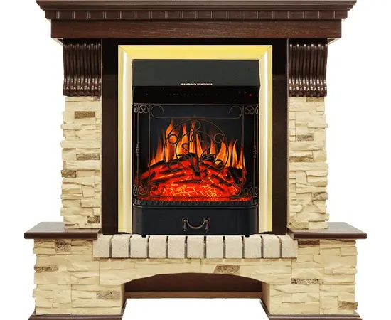 Каминокомплект Royal Flame Pierre Luxe угловой Темный дуб/Сланец с очагом Majestic FX Brass