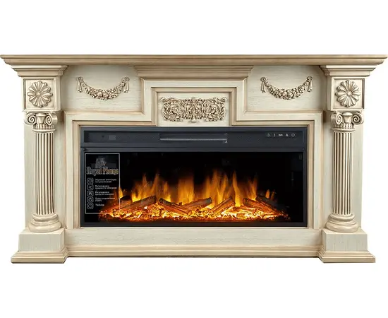 Каминокомплект Royal Flame London Слоновая кость с патиной с очагом Vision 42 LOG LED