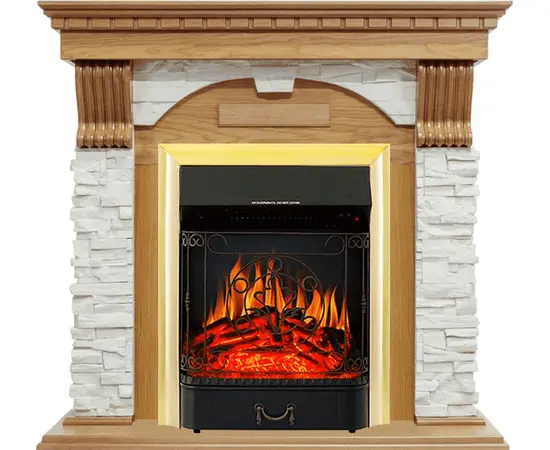 Каминокомплект Royal Flame Dublin Дуб/Сланец белый с очагом Majestic FX Brass Каминокомплект Royal Flame Dublin Дуб/Сланец белый с очагом Majestic FX Brass