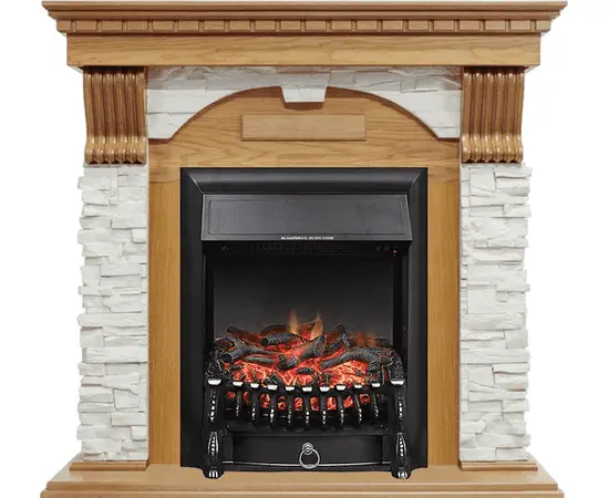 Каминокомплект Royal Flame Dublin Дуб/Сланец белый с очагом Fobos FX Black Каминокомплект Royal Flame Dublin Дуб/Сланец белый с очагом Fobos FX Black