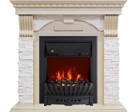 Каминокомплект Royal Flame Dublin Слоновая кость с патиной/Сланец крем с очагом Aspen Black
