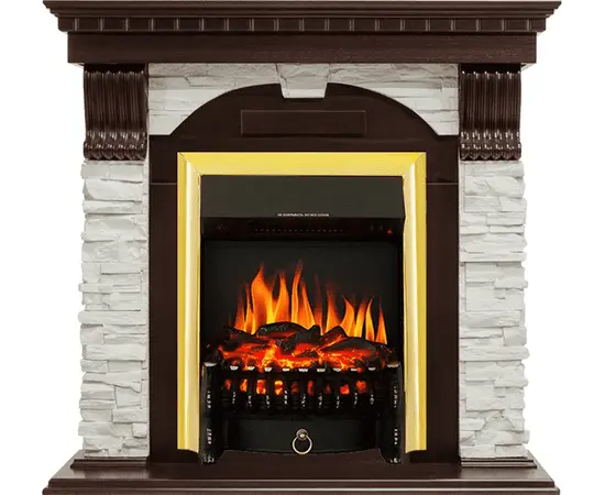 Каминокомплект Royal Flame Dublin Темный дуб/Сланец белый с очагом Fobos FX Brass