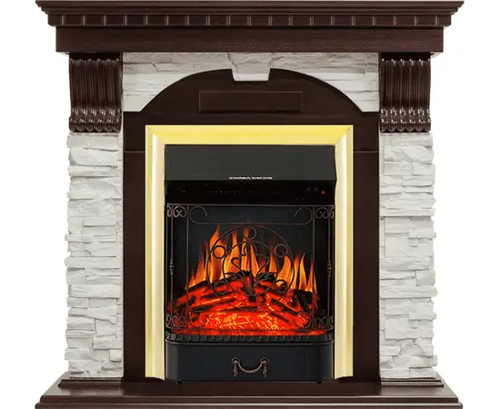 Каминокомплект Royal Flame Dublin Темный дуб/Сланец белый с очагом Majestic FX Brass