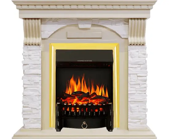 Каминокомплект Royal Flame Dublin Слоновая кость с патиной/Сланец крем с очагом Fobos FX Brass