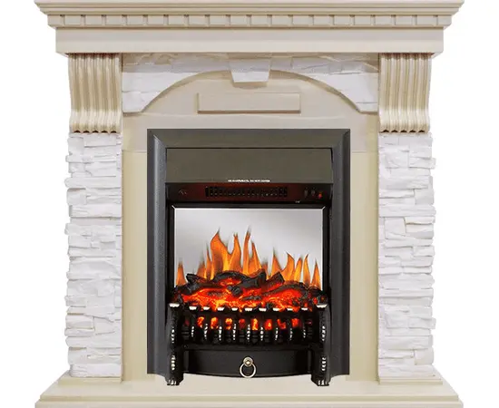 Каминокомплект Royal Flame Dublin Слоновая кость с патиной/Сланец крем с очагом Fobos FX M Black Каминокомплект Royal Flame Dublin Слоновая кость с патиной/Сланец крем с очагом Fobos FX M Black