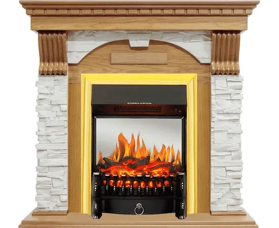 Каминокомплект Royal Flame Dublin Дуб/Сланец белый с очагом Fobos FX M Brass