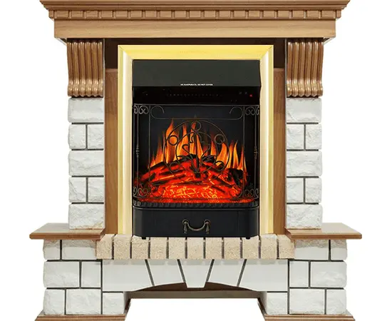 Каминокомплект Royal Flame Pierre Luxe Дуб/Белый с очагом Majestic FX Brass