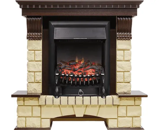 Каминокомплект Royal Flame Pierre Luxe Темный дуб/Шампань с очагом Fobos FX Black Каминокомплект Royal Flame Pierre Luxe Темный дуб/Шампань с очагом Fobos FX Black