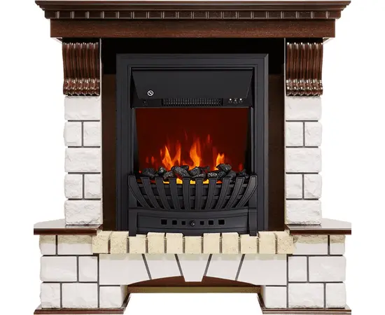 Каминокомплект Royal Flame Pierre Luxe Темный дуб/Белый с очагом Aspen Black