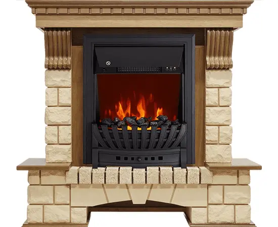 Каминокомплект Royal Flame Pierre Luxe Дуб/Шампань с очагом Aspen Black