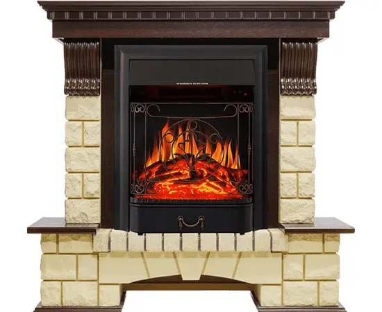 Каминокомплект Royal Flame Pierre Luxe Темный дуб/Шампань с очагом Majestic FX Black