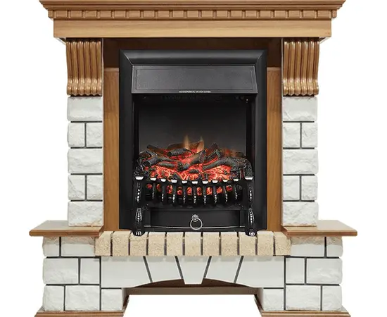 Каминокомплект Royal Flame Pierre Luxe Дуб/Белый с очагом Fobos FX Black