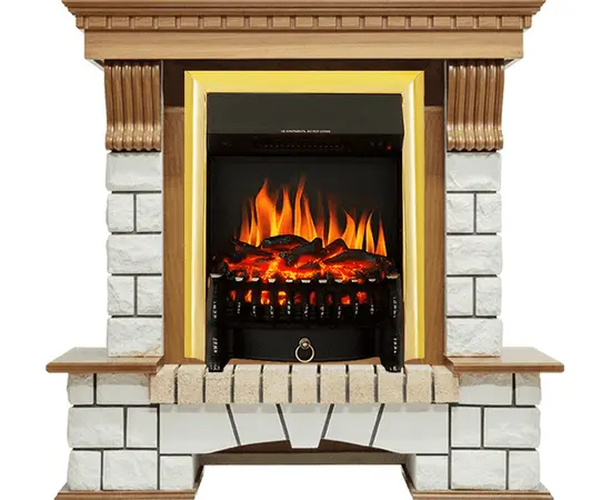 Каминокомплект Royal Flame Pierre Luxe Дуб/Белый с очагом Fobos FX Brass Каминокомплект Royal Flame Pierre Luxe Дуб/Белый с очагом Fobos FX Brass
