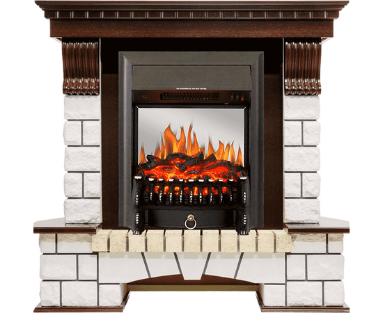 Каминокомплект Royal Flame Pierre Luxe Темный дуб/Белый с очагом Fobos FX M Black