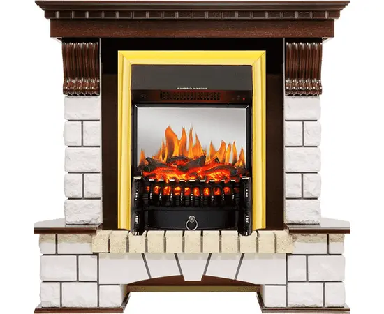 Каминокомплект Royal Flame Pierre Luxe Темный дуб/Белый с очагом Fobos FX M Brass
