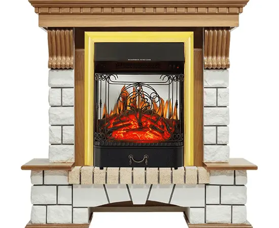 Каминокомплект Royal Flame Pierre Luxe Дуб/Белый с очагом Majestic FX M Brass