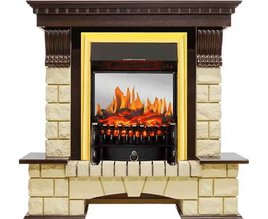 Каминокомплект Royal Flame Pierre Luxe Темный дуб/Шампань с очагом Fobos FX M Brass