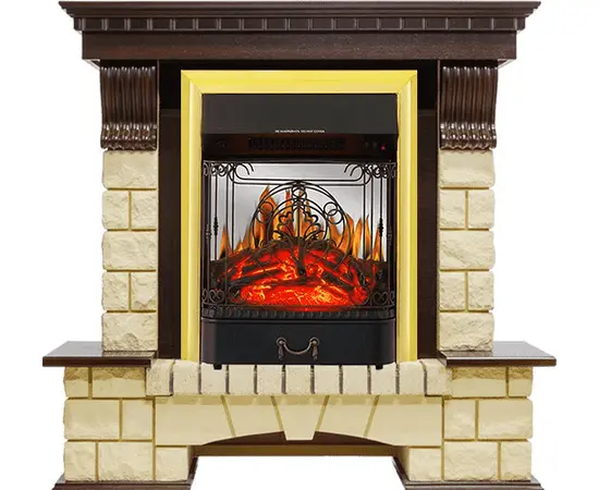 Каминокомплект Royal Flame Pierre Luxe Темный дуб/Шампань с очагом Majestic FX M Brass Каминокомплект Royal Flame Pierre Luxe Темный дуб/Шампань с очагом Majestic FX M Brass