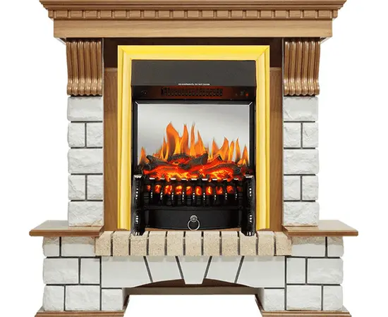Каминокомплект Royal Flame Pierre Luxe Дуб/Белый с очагом Fobos FX M Brass