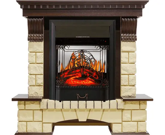 Каминокомплект Royal Flame Pierre Luxe Темный дуб/Шампань с очагом Majestic FX M Black