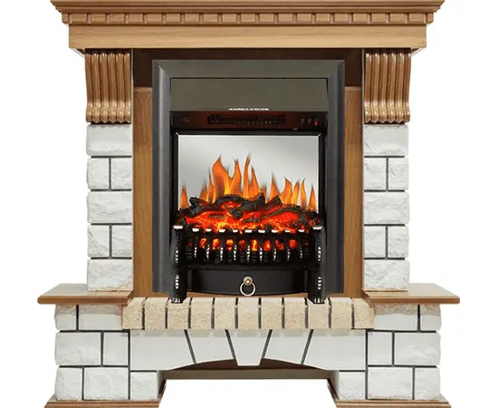 Каминокомплект Royal Flame Pierre Luxe Дуб/Белый с очагом Fobos FX M Black Каминокомплект Royal Flame Pierre Luxe Дуб/Белый с очагом Fobos FX M Black