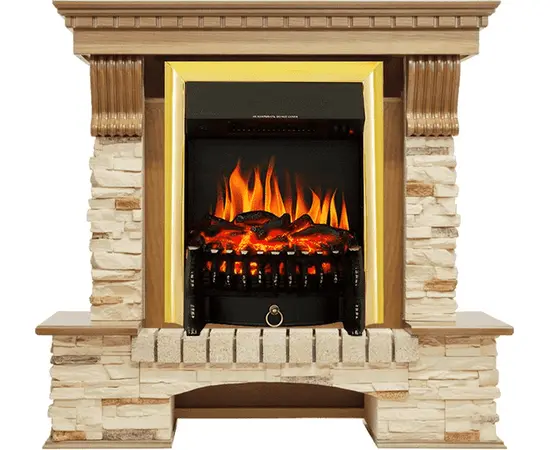 Каминокомплект Royal Flame Pierre Luxe Дуб/Сланец с очагом Fobos FX Brass