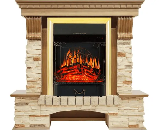 Каминокомплект Royal Flame Pierre Luxe Дуб/Сланец с очагом Majestic FX Brass Каминокомплект Royal Flame Pierre Luxe Дуб/Сланец с очагом Majestic FX Brass