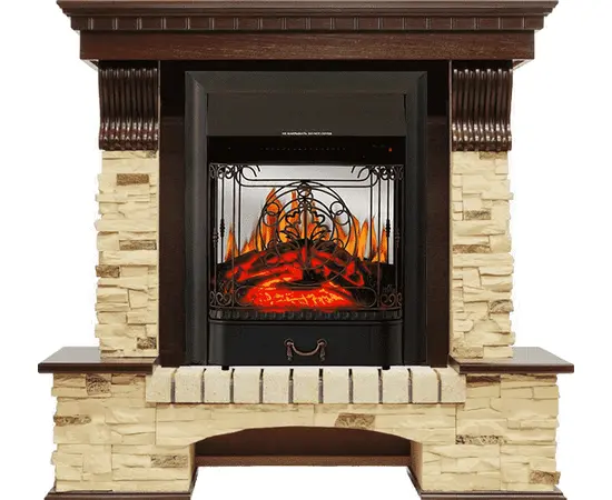 Каминокомплект Royal Flame Pierre Luxe Темный дуб/Сланец с очагом Majestic FX M Black Каминокомплект Royal Flame Pierre Luxe Темный дуб/Сланец с очагом Majestic FX M Black