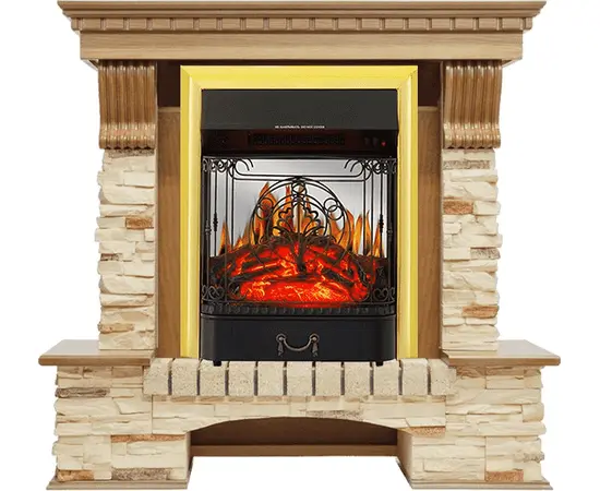 Каминокомплект Royal Flame Pierre Luxe Дуб/Сланец с очагом Majestic FX M Brass