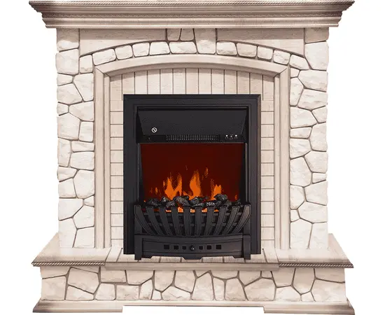 Каминокомплект Royal Flame Preston Белый/Слоновая кость с патиной с очагом Aspen Black