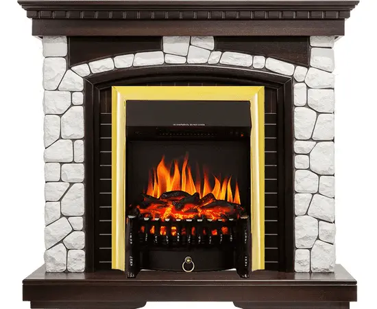 Каминокомплект Royal Flame Glasgow Темный дуб/Белый с очагом Fobos FX Brass