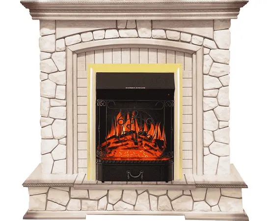 Каминокомплект Royal Flame Preston Белый/Слоновая кость с патиной с очагом Majestic FX Brass