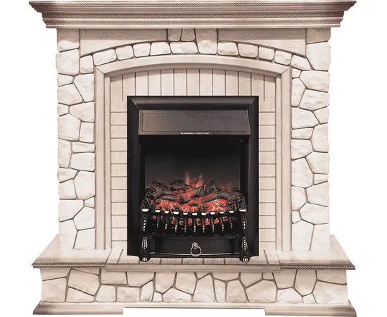 Каминокомплект Royal Flame Preston Белый/Слоновая кость с патиной с очагом Fobos FX Black