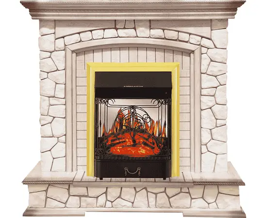 Каминокомплект Royal Flame Preston Белый/Слоновая кость с патиной с очагом Majestic FX M Brass Каминокомплект Royal Flame Preston Белый/Слоновая кость с патиной с очагом Majestic FX M Brass